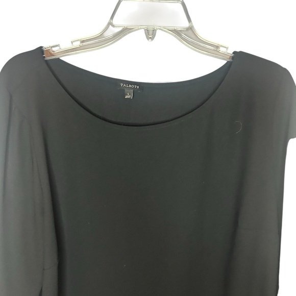 Talbots black bell sleeve blouse tie cuffs trim detail size large - Picture 6 of 11